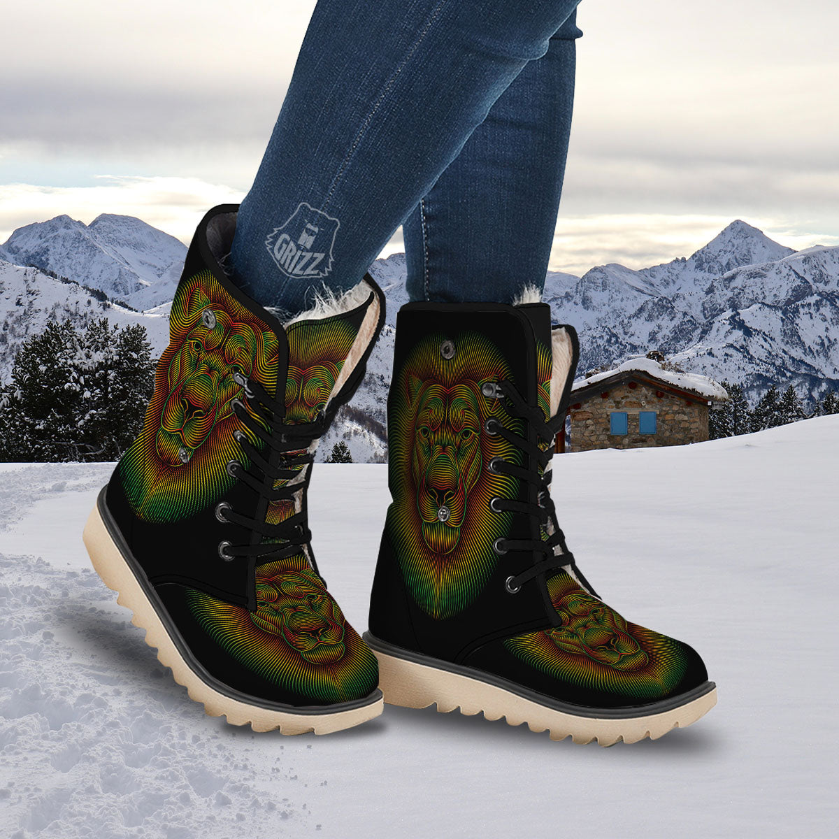 Lion Rasta Print Snow Boots-grizzshop