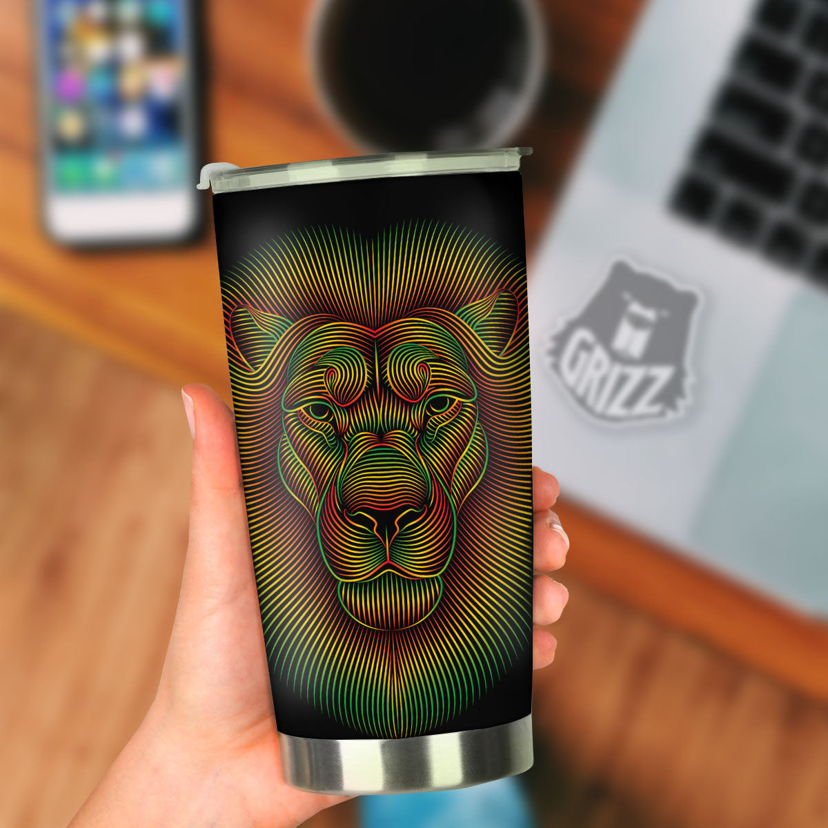 Lion Rasta Print Tumbler-grizzshop