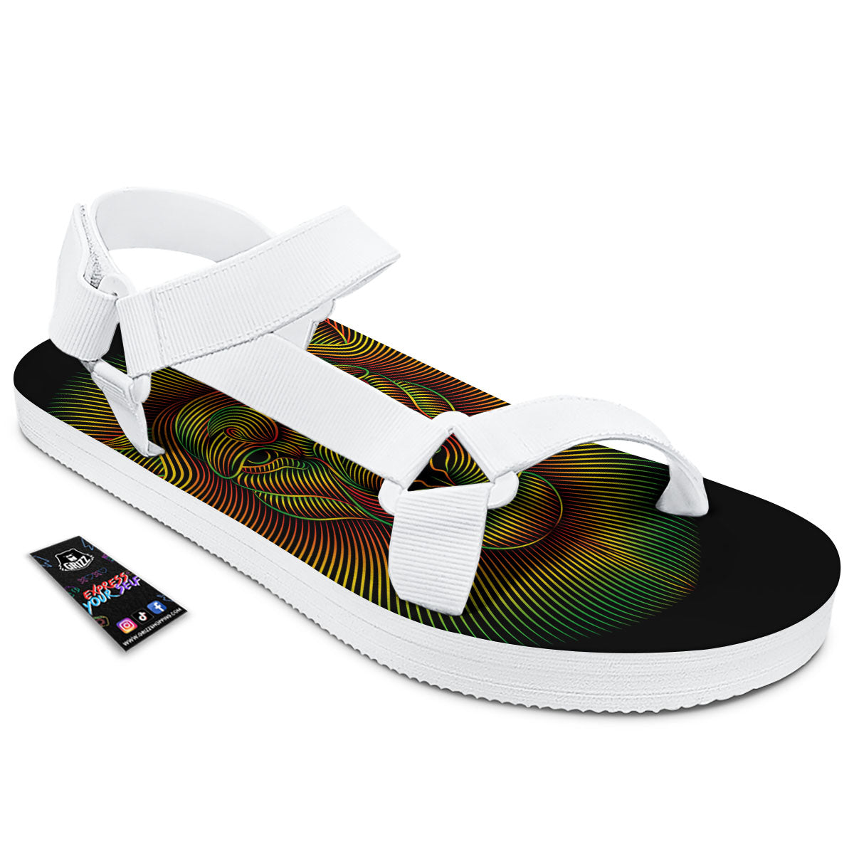 Lion Rasta Print White Open Toe Sandals-grizzshop