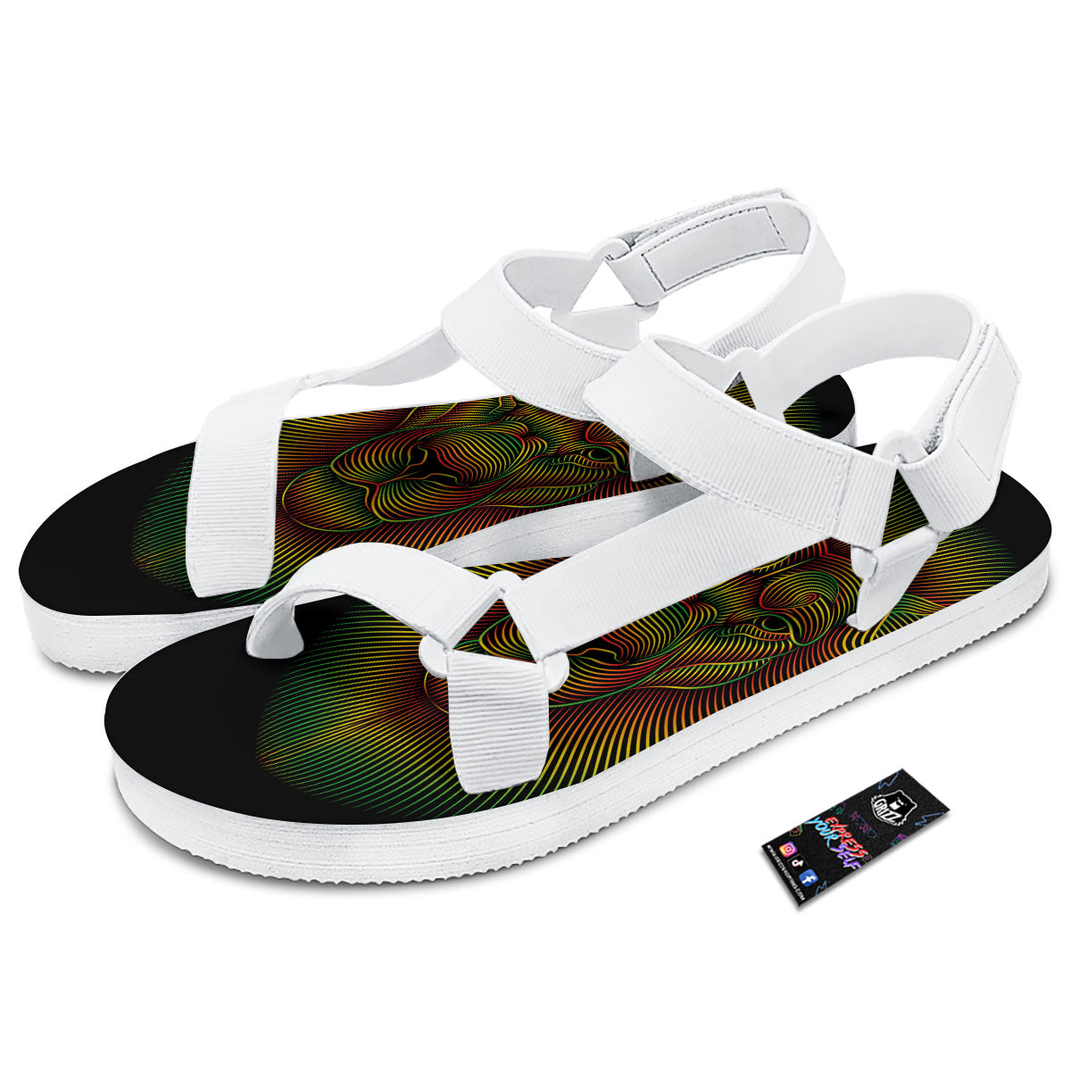 Lion Rasta Print White Open Toe Sandals-grizzshop