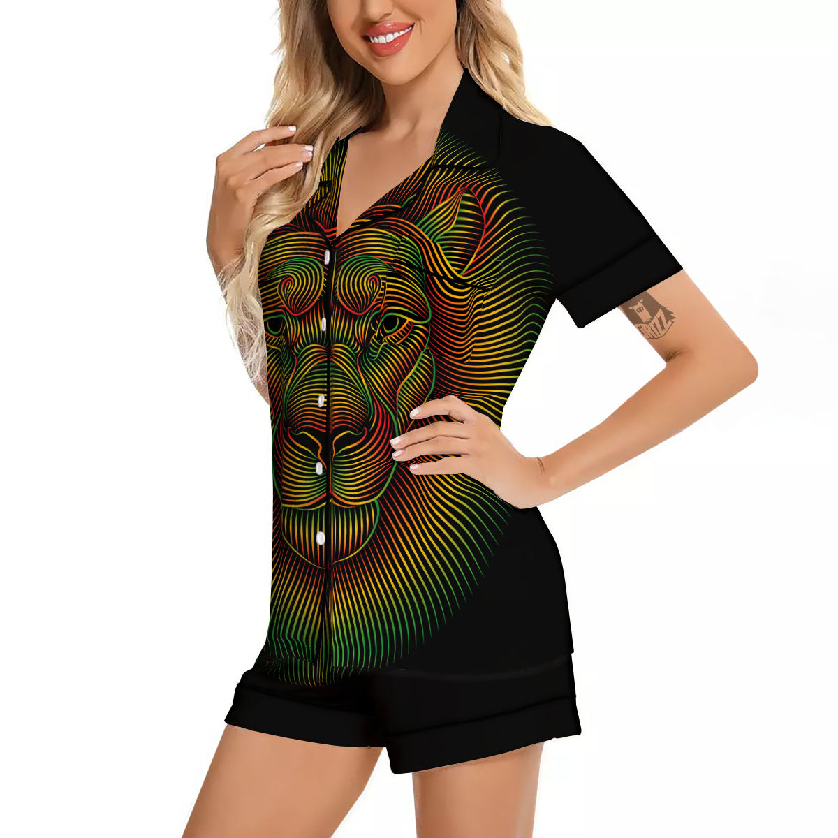 Lion Rasta Print Women Silk Pajamas-grizzshop