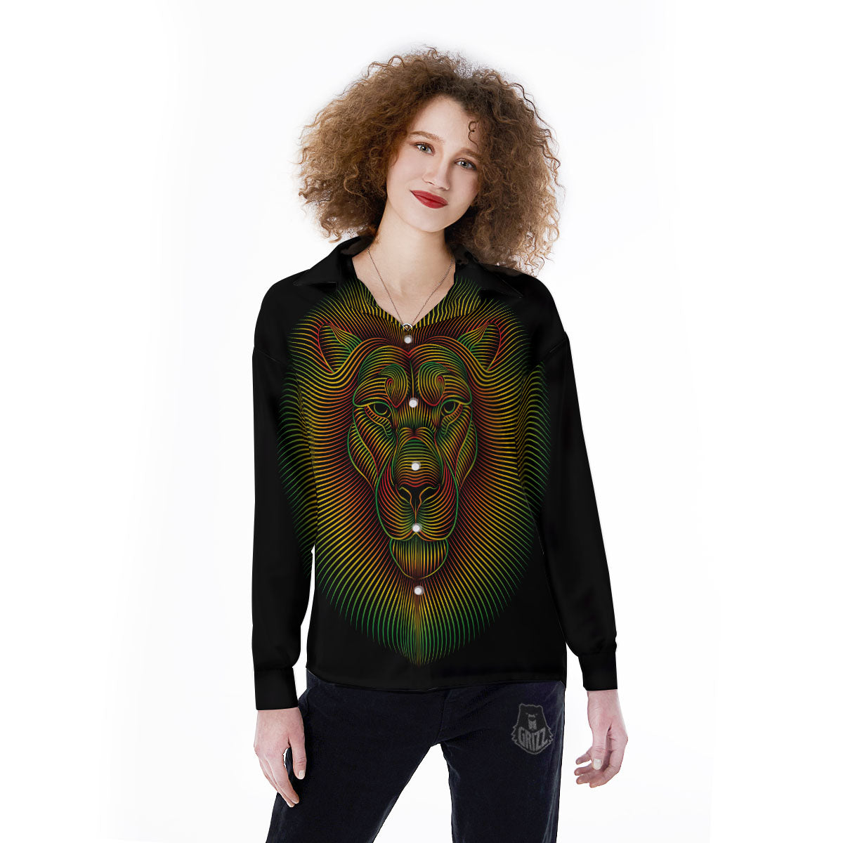 Lion Rasta Print Women's Long Sleeve Shirts-grizzshop