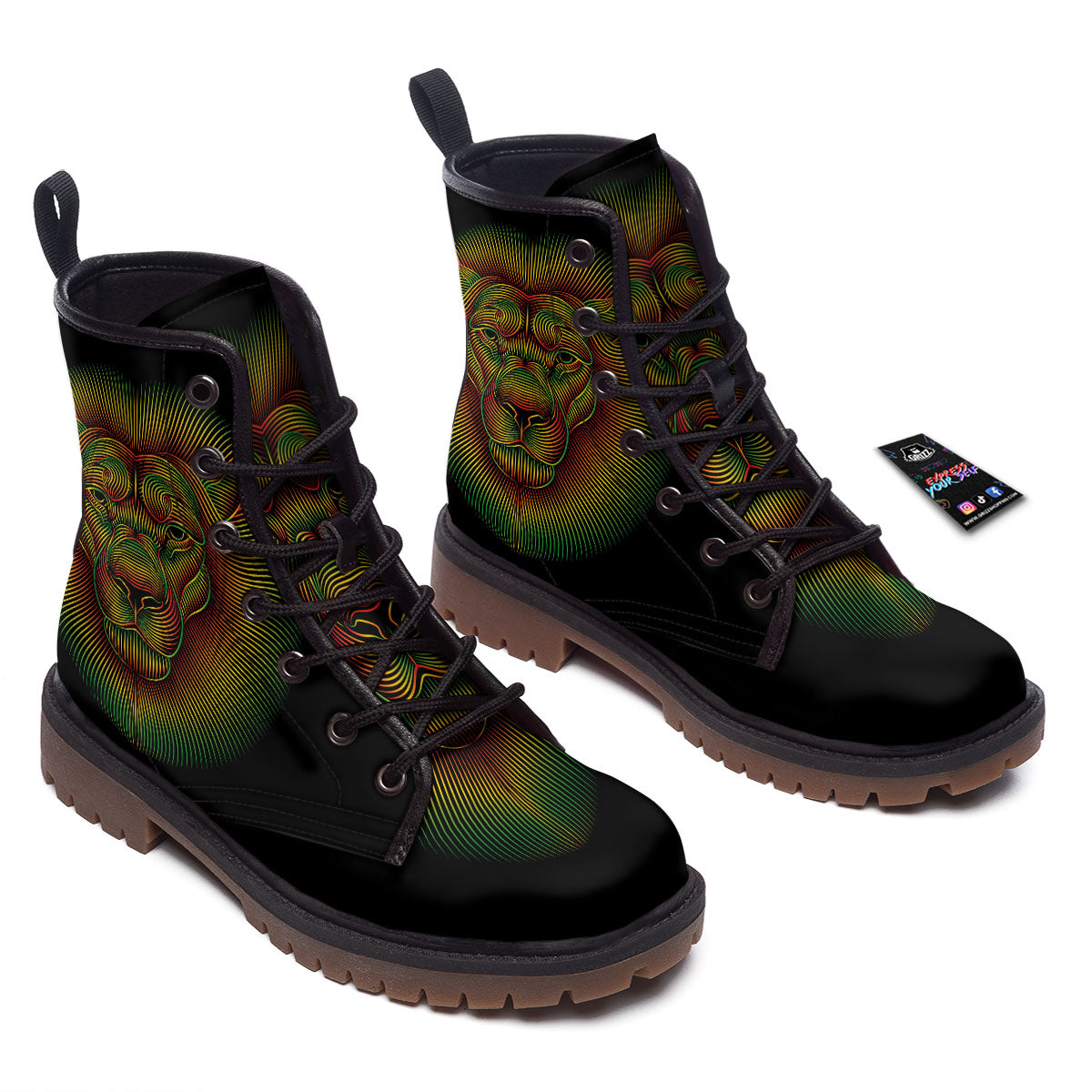 Lion Rasta Print Work Boots-grizzshop