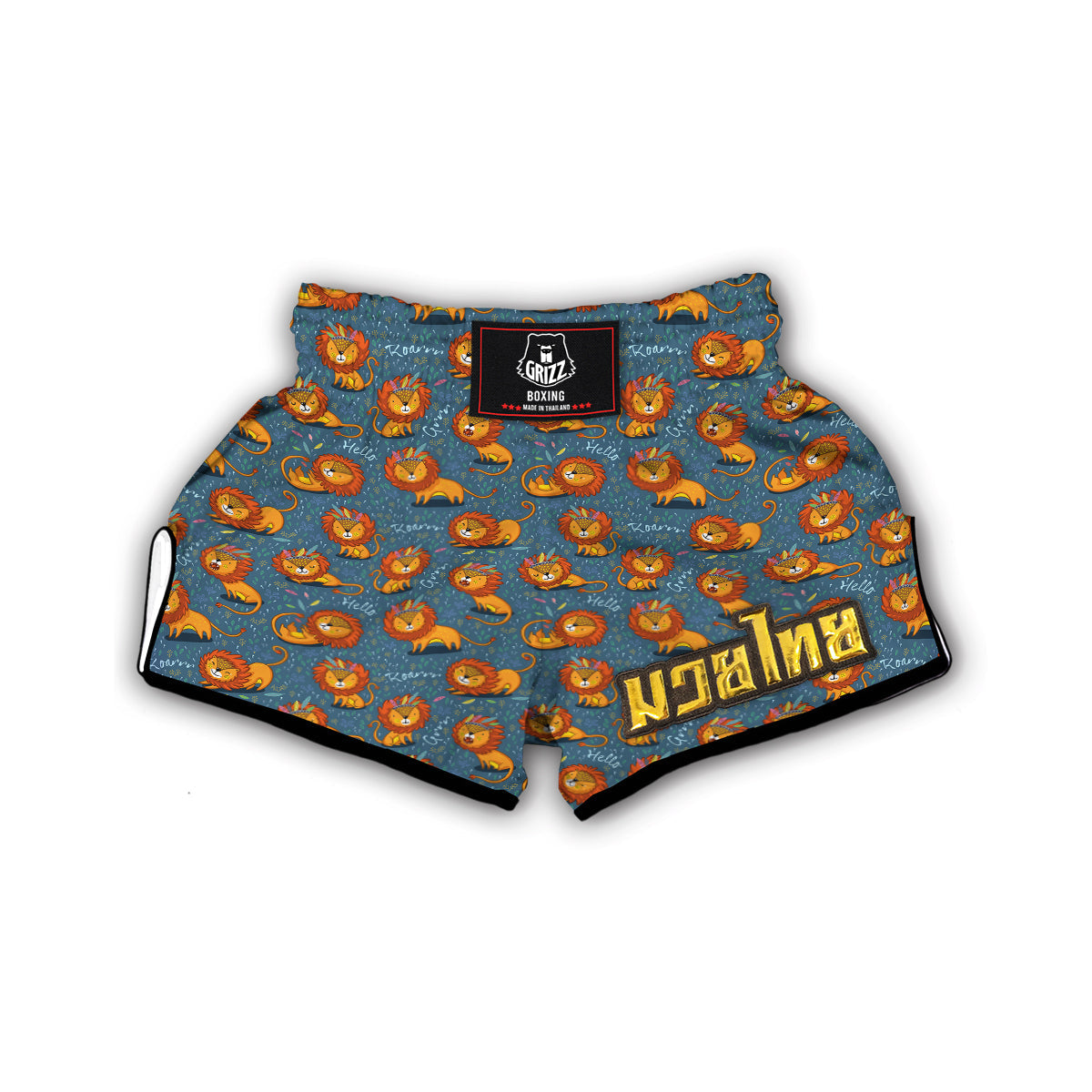 Lion Tribe Roar Print Pattern Muay Thai Boxing Shorts-grizzshop