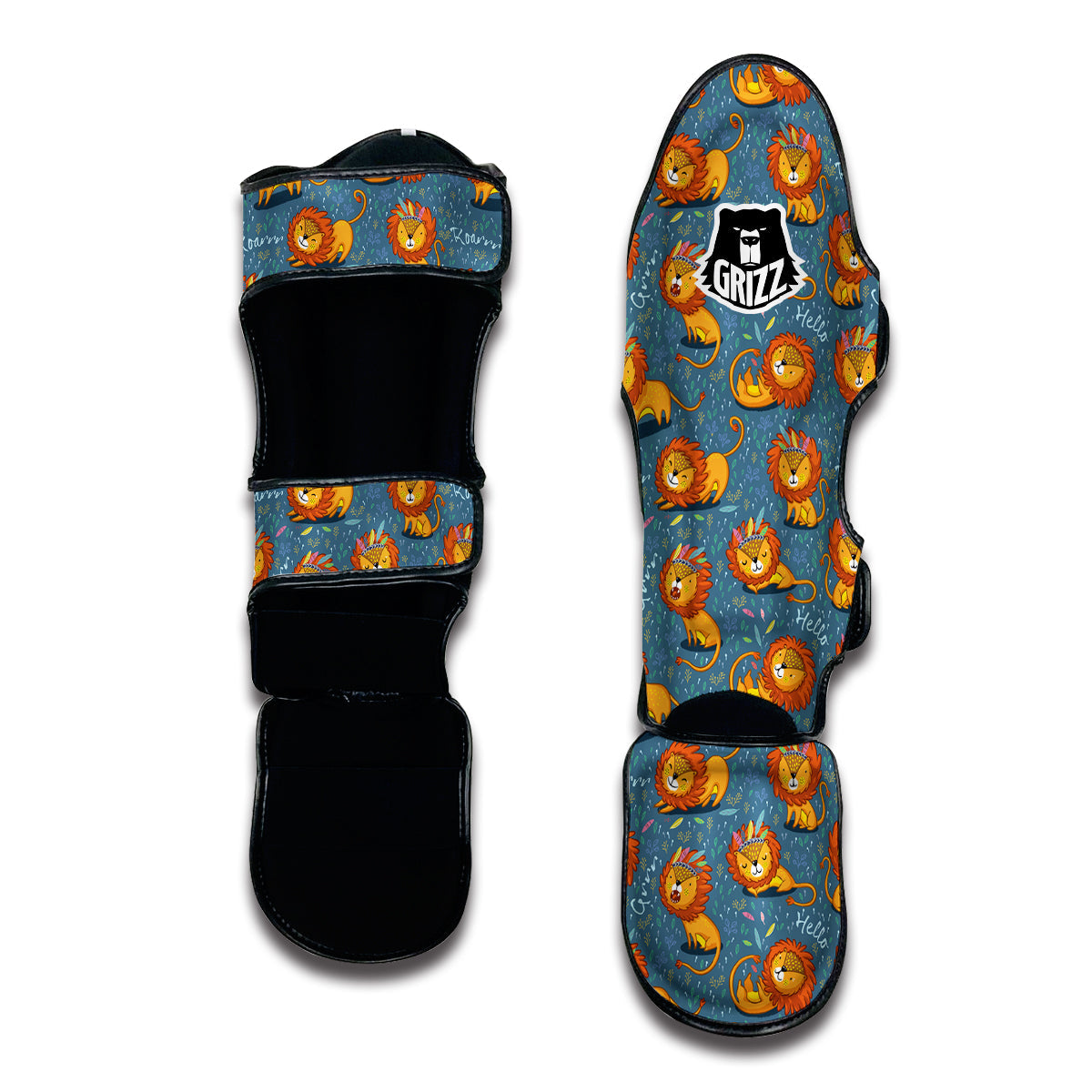 Lion Tribe Roar Print Pattern Muay Thai Shin Guards-grizzshop