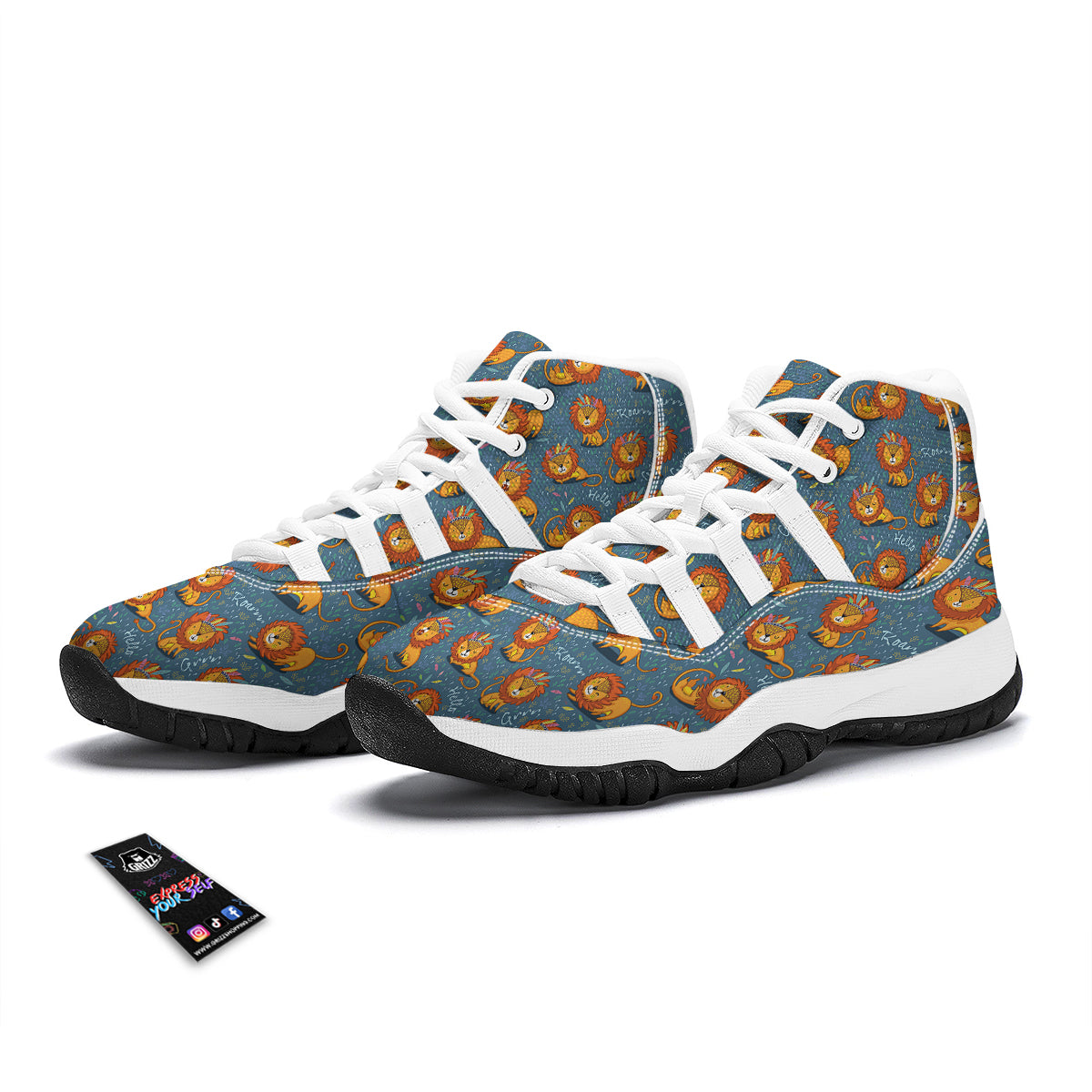 Lion Tribe Roar Print Pattern White Bball Shoes-grizzshop
