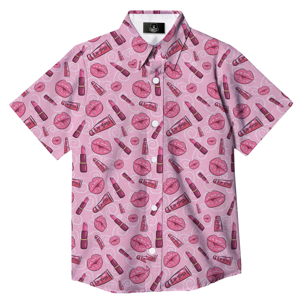 Lips Funky Kiss Print Pattern Button Up Shirt-grizzshop
