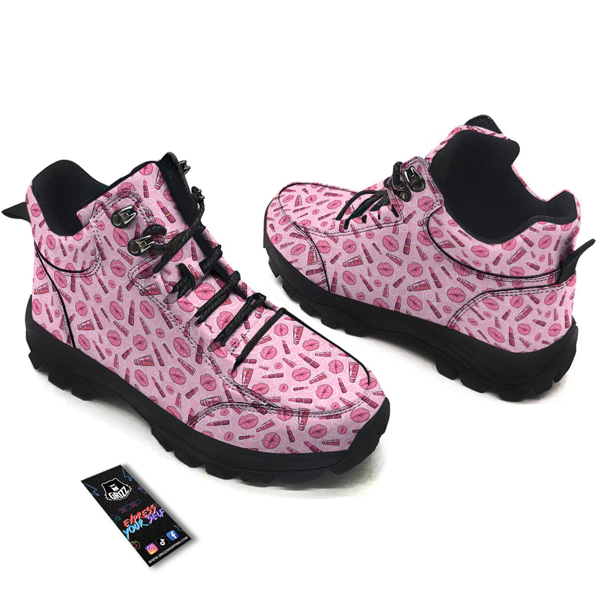 Lips Funky Kiss Print Pattern Hiking Shoes-grizzshop