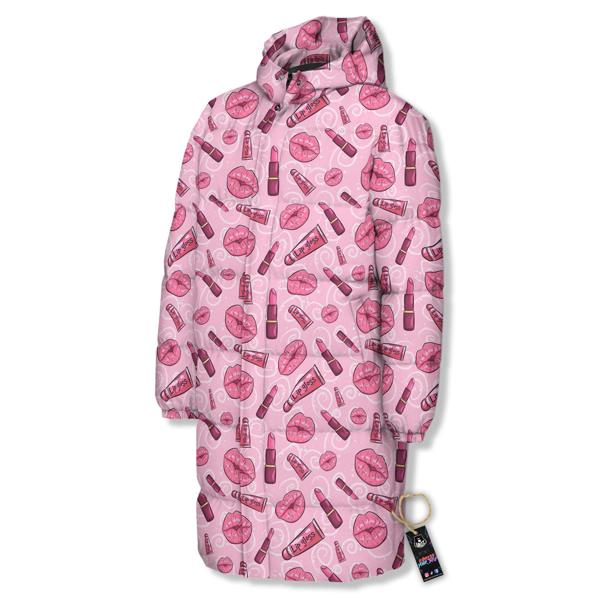Lips Funky Kiss Print Pattern Long Down Jacket-grizzshop