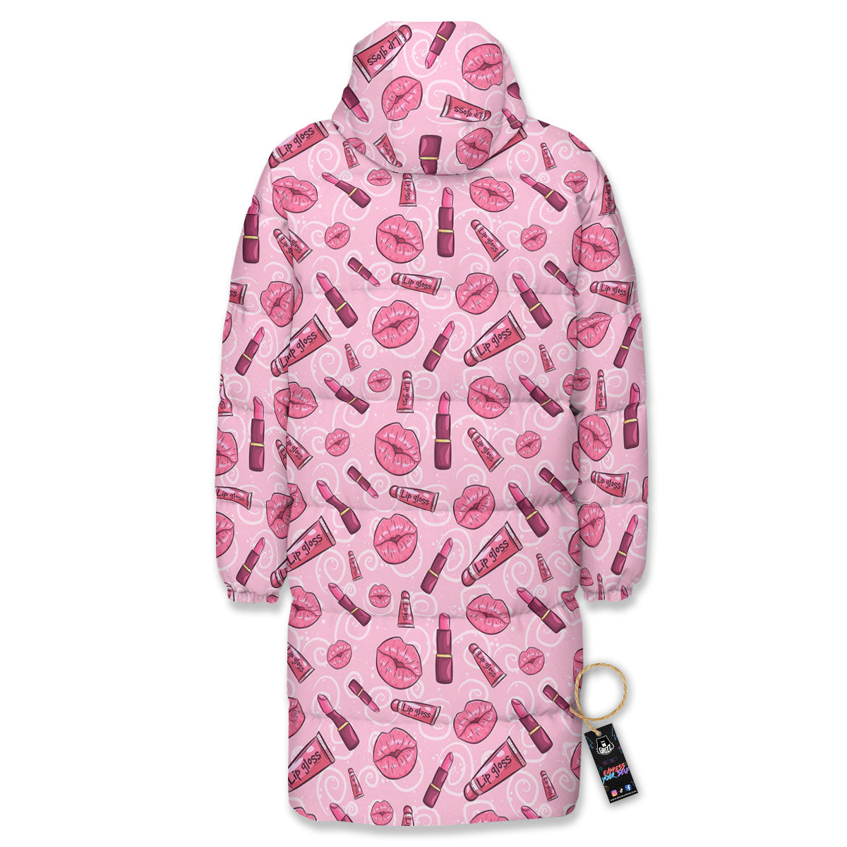 Lips Funky Kiss Print Pattern Long Down Jacket-grizzshop