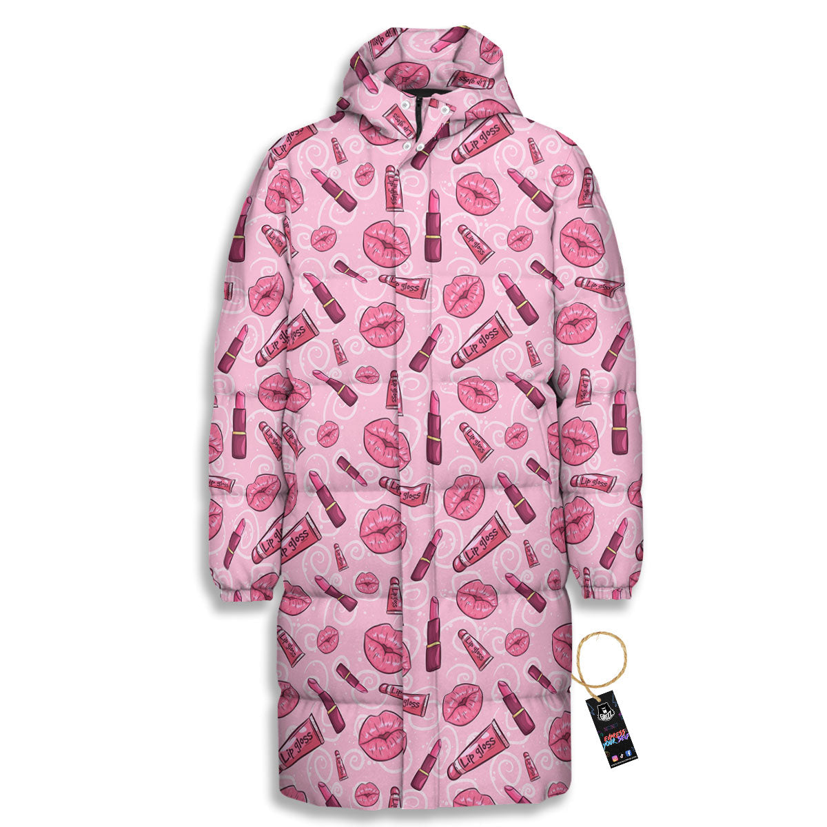 Lips Funky Kiss Print Pattern Long Down Jacket-grizzshop