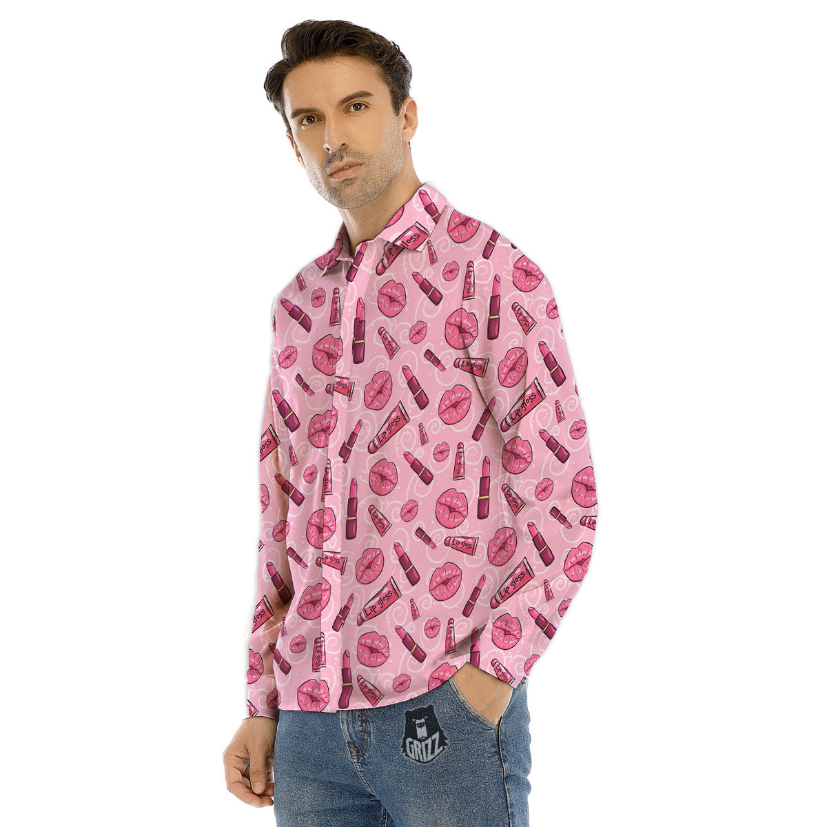 Lips Funky Kiss Print Pattern Men's Dress Shirts-grizzshop
