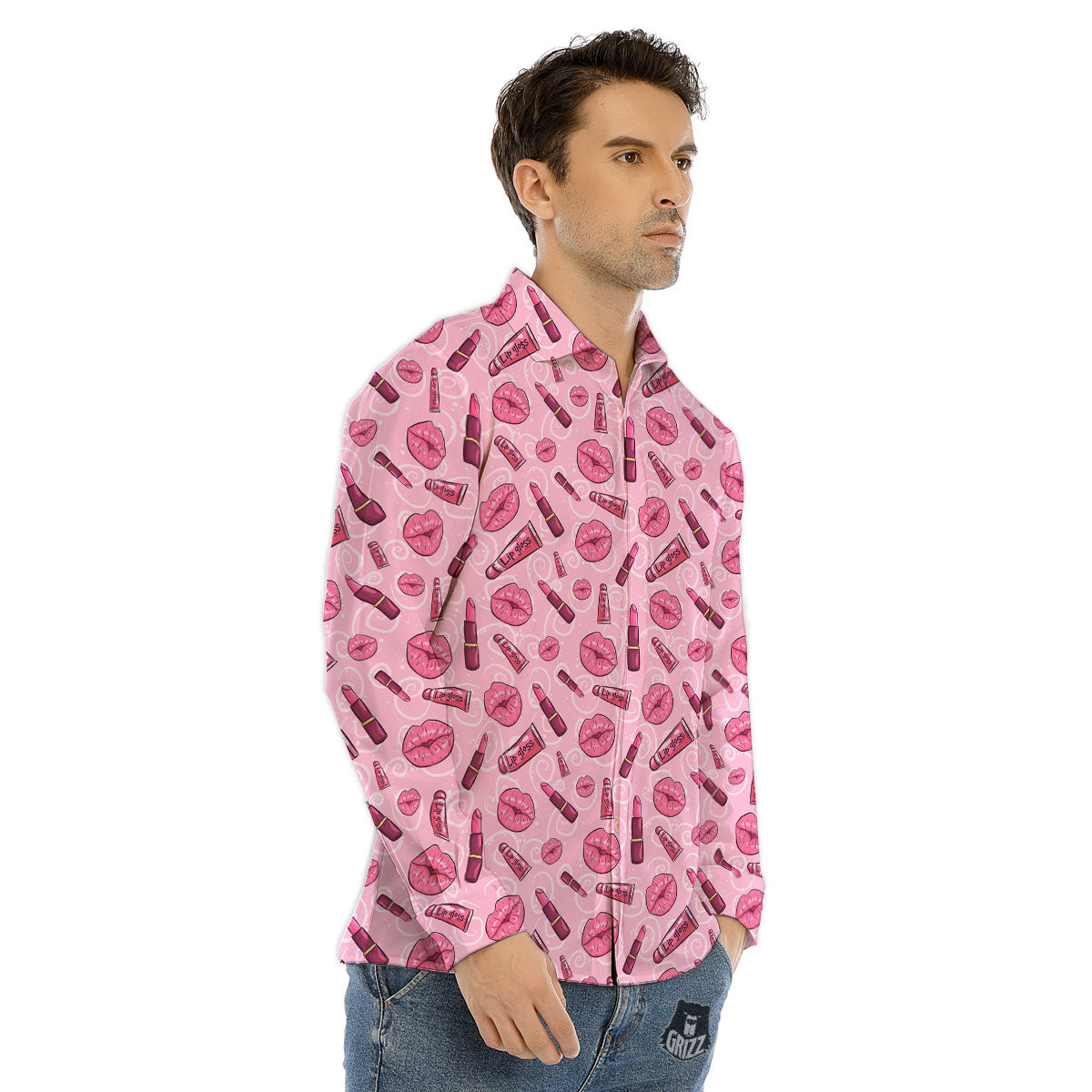 Lips Funky Kiss Print Pattern Men's Dress Shirts-grizzshop