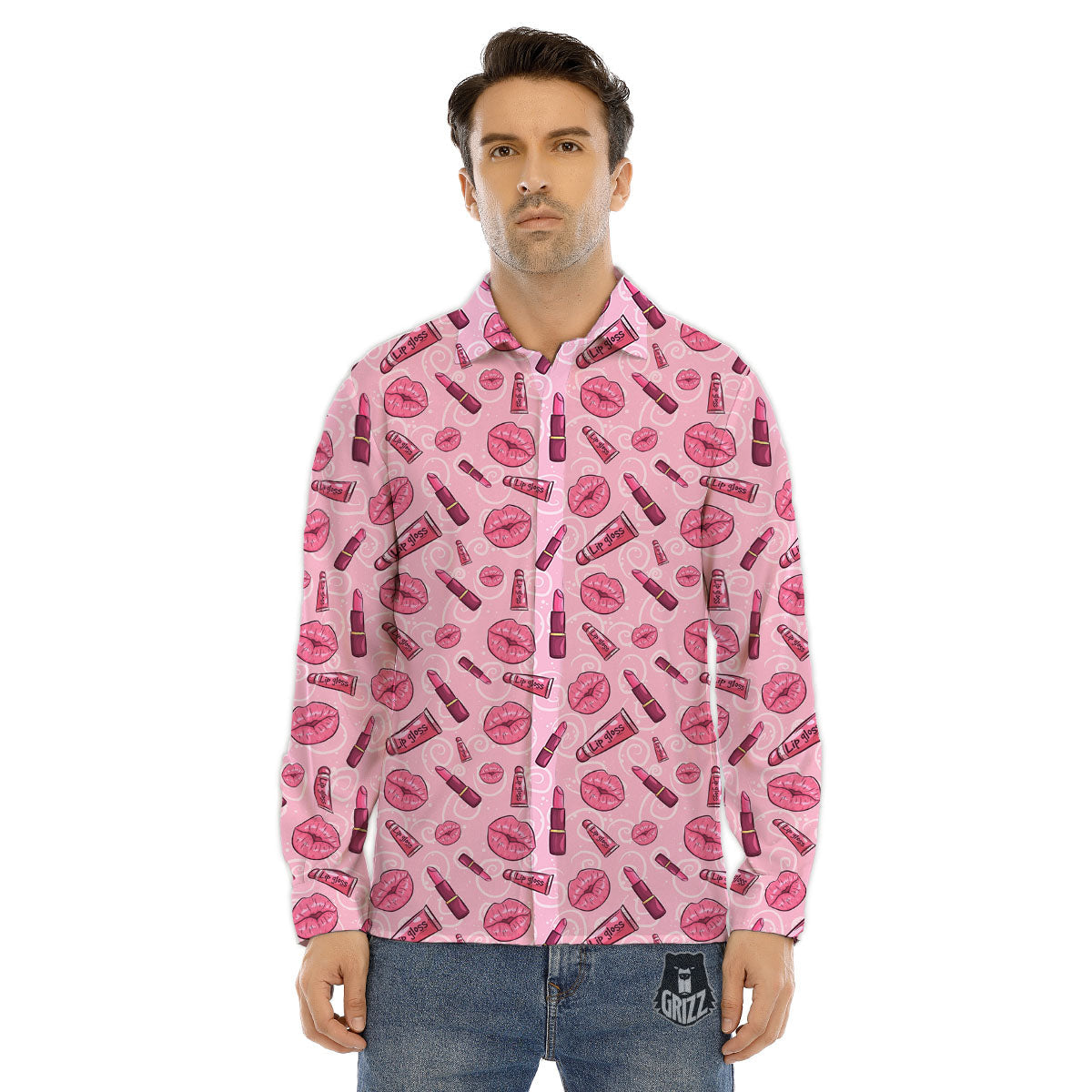 Lips Funky Kiss Print Pattern Men's Dress Shirts-grizzshop