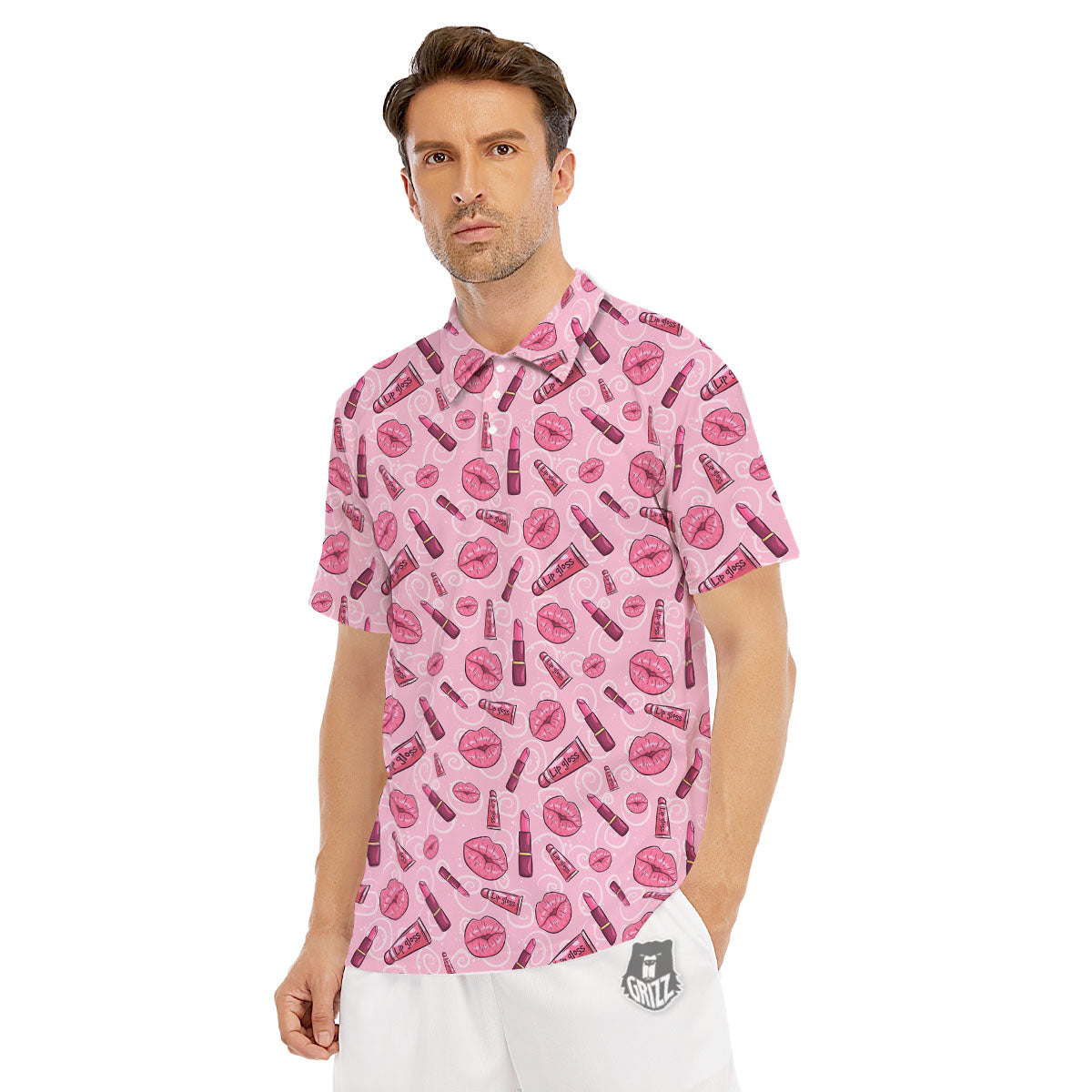 Lips Funky Kiss Print Pattern Men's Golf Shirts-grizzshop