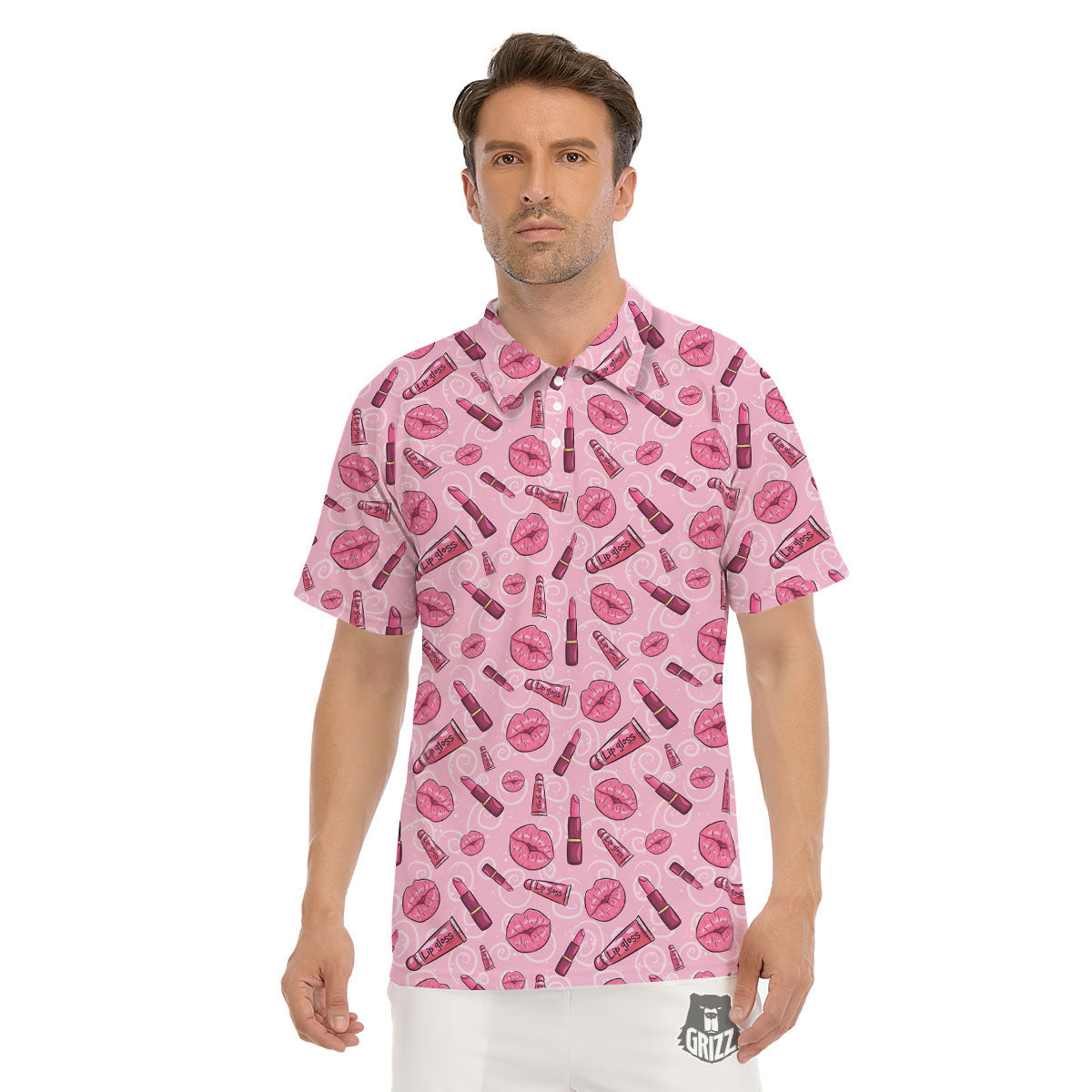 Lips Funky Kiss Print Pattern Men's Golf Shirts-grizzshop