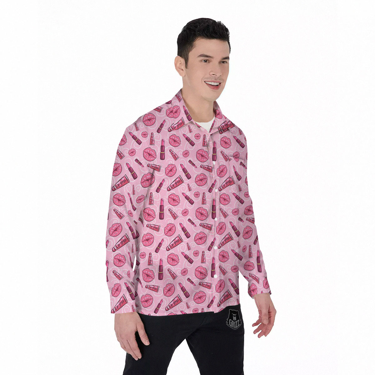 Lips Funky Kiss Print Pattern Men's Long Sleeve Shirts-grizzshop