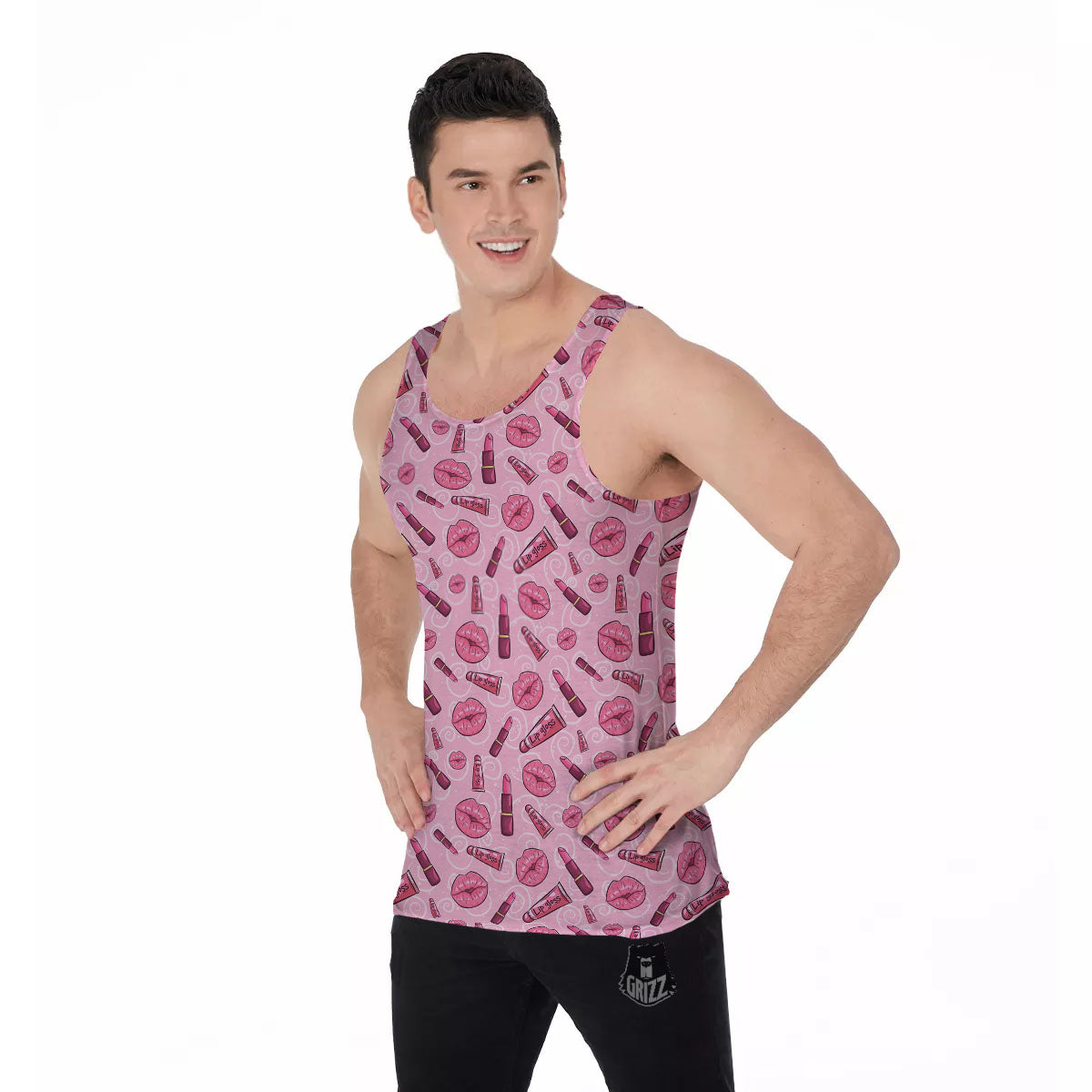 Lips Funky Kiss Print Pattern Men's Tank Top-grizzshop