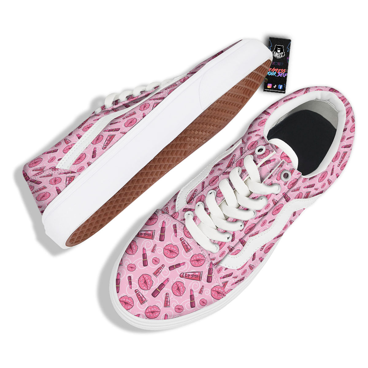 Lips Funky Kiss Print Pattern Skate Shoes-grizzshop