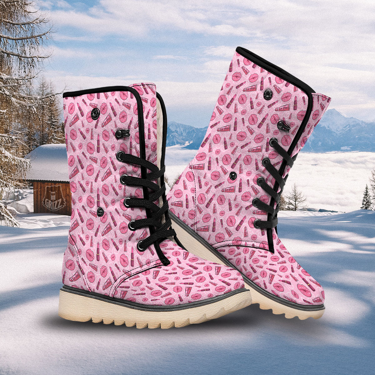 Lips Funky Kiss Print Pattern Snow Boots-grizzshop