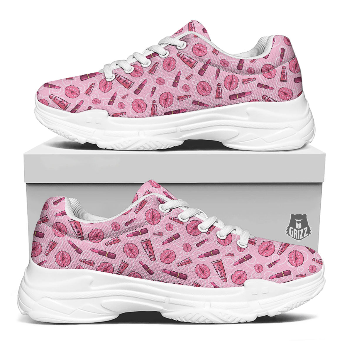 Lips Funky Kiss Print Pattern White Chunky Shoes-grizzshop