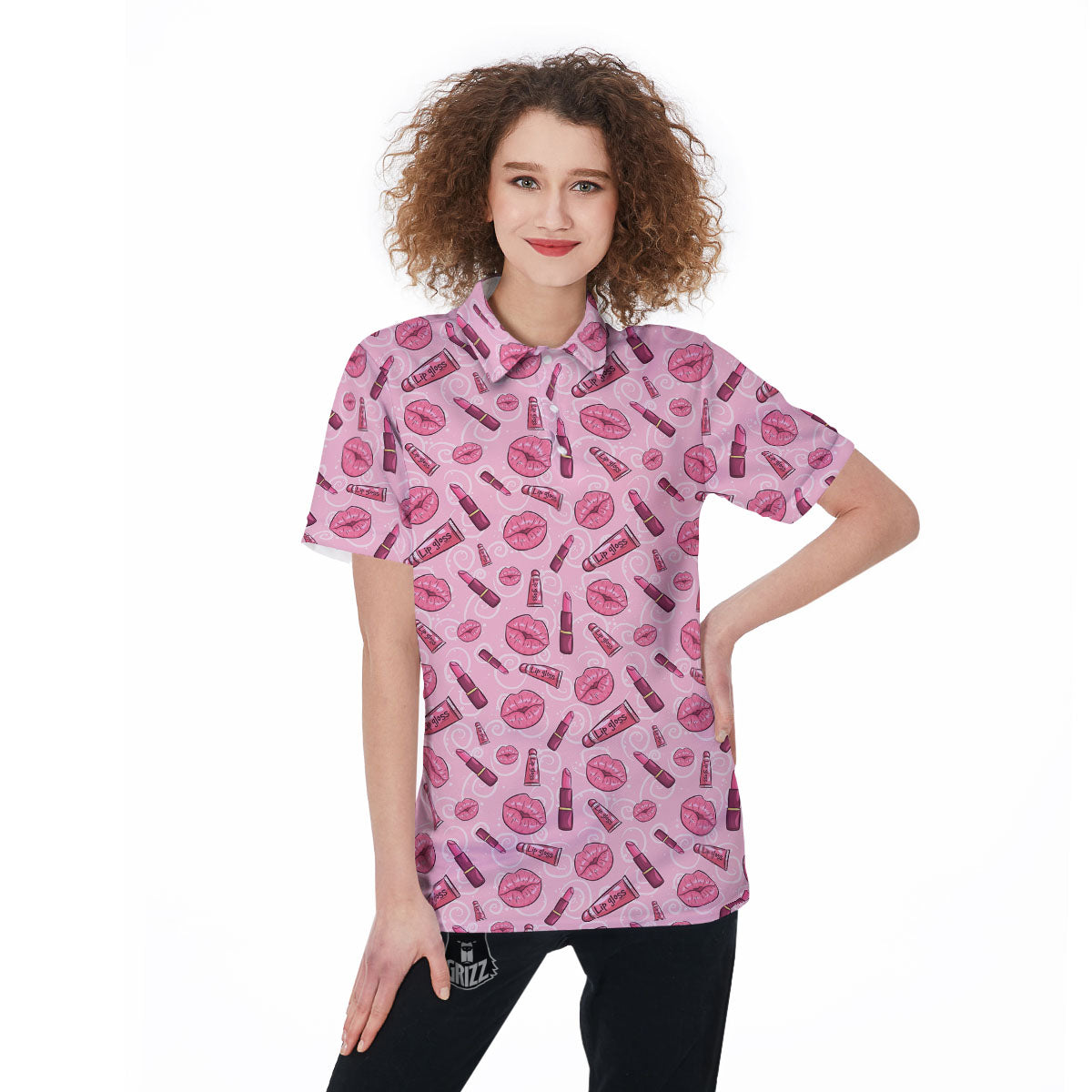 Lips Funky Kiss Print Pattern Women's Golf Shirts-grizzshop