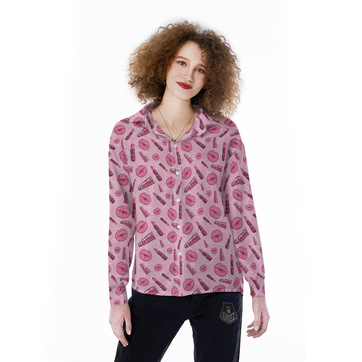 Lips Funky Kiss Print Pattern Women's Long Sleeve Shirts-grizzshop
