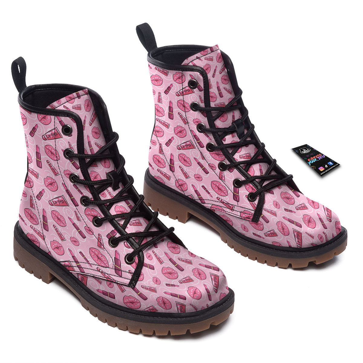 Lips Funky Kiss Print Pattern Work Boots-grizzshop