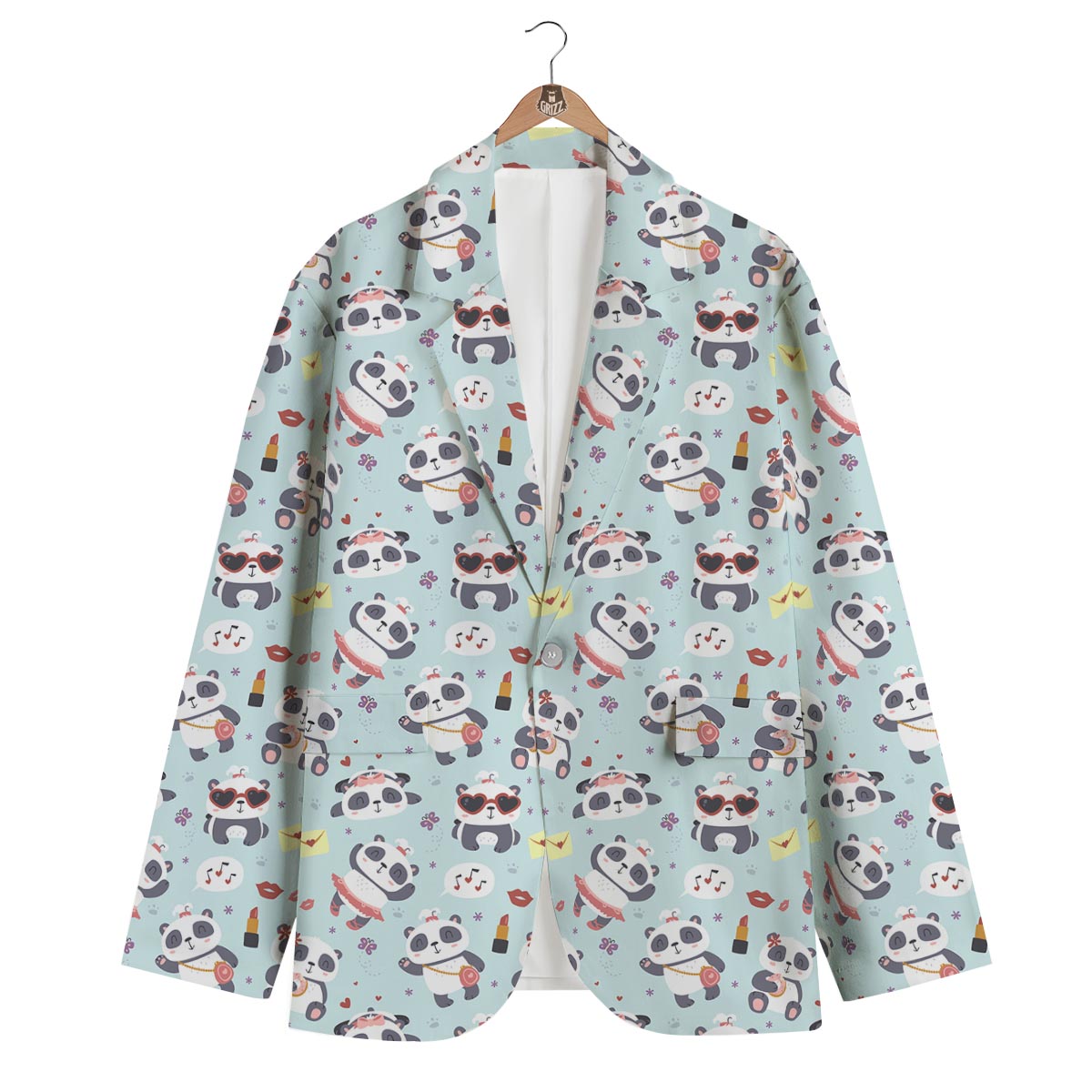 Lips Panda Pattern Print Men's Blazer-grizzshop