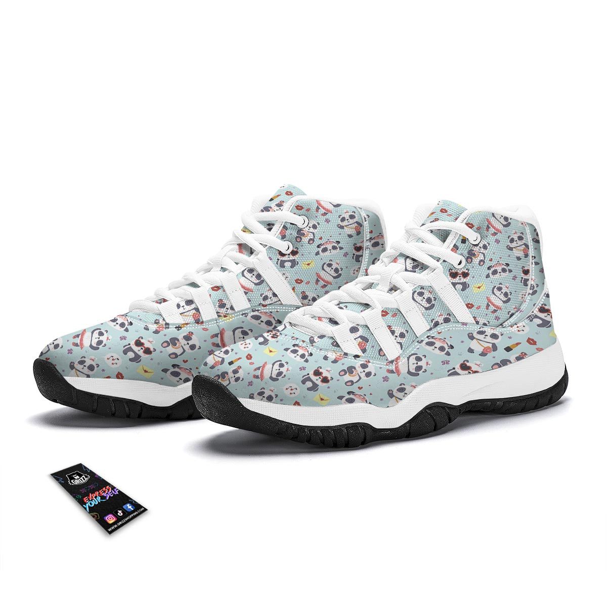 Lips Panda Pattern Print White Bball Shoes-grizzshop