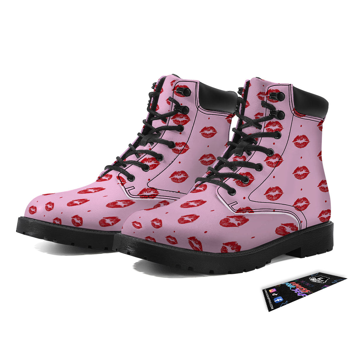 Lips Pink And Red Print Pattern Boots-grizzshop