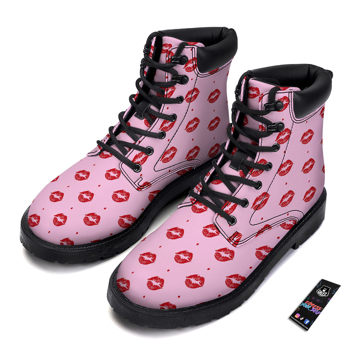 Lips Pink And Red Print Pattern Boots-grizzshop
