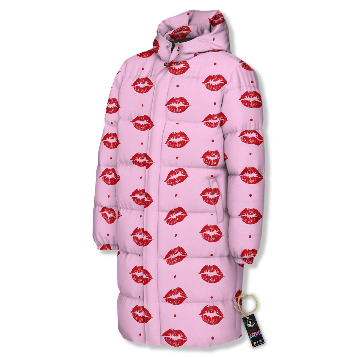 Lips Pink And Red Print Pattern Long Down Jacket-grizzshop