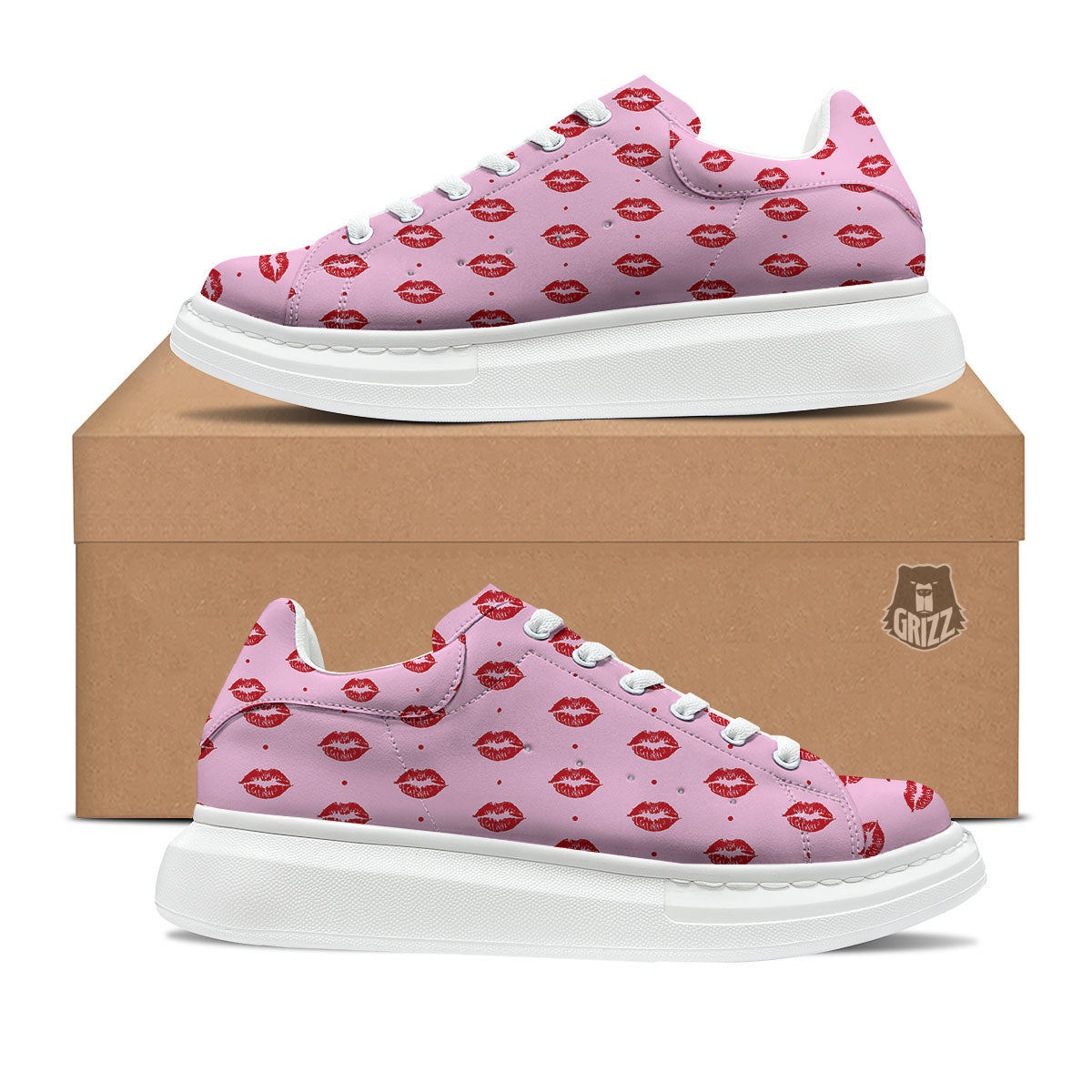 Lips Pink And Red Print Pattern Platform Shoes-grizzshop