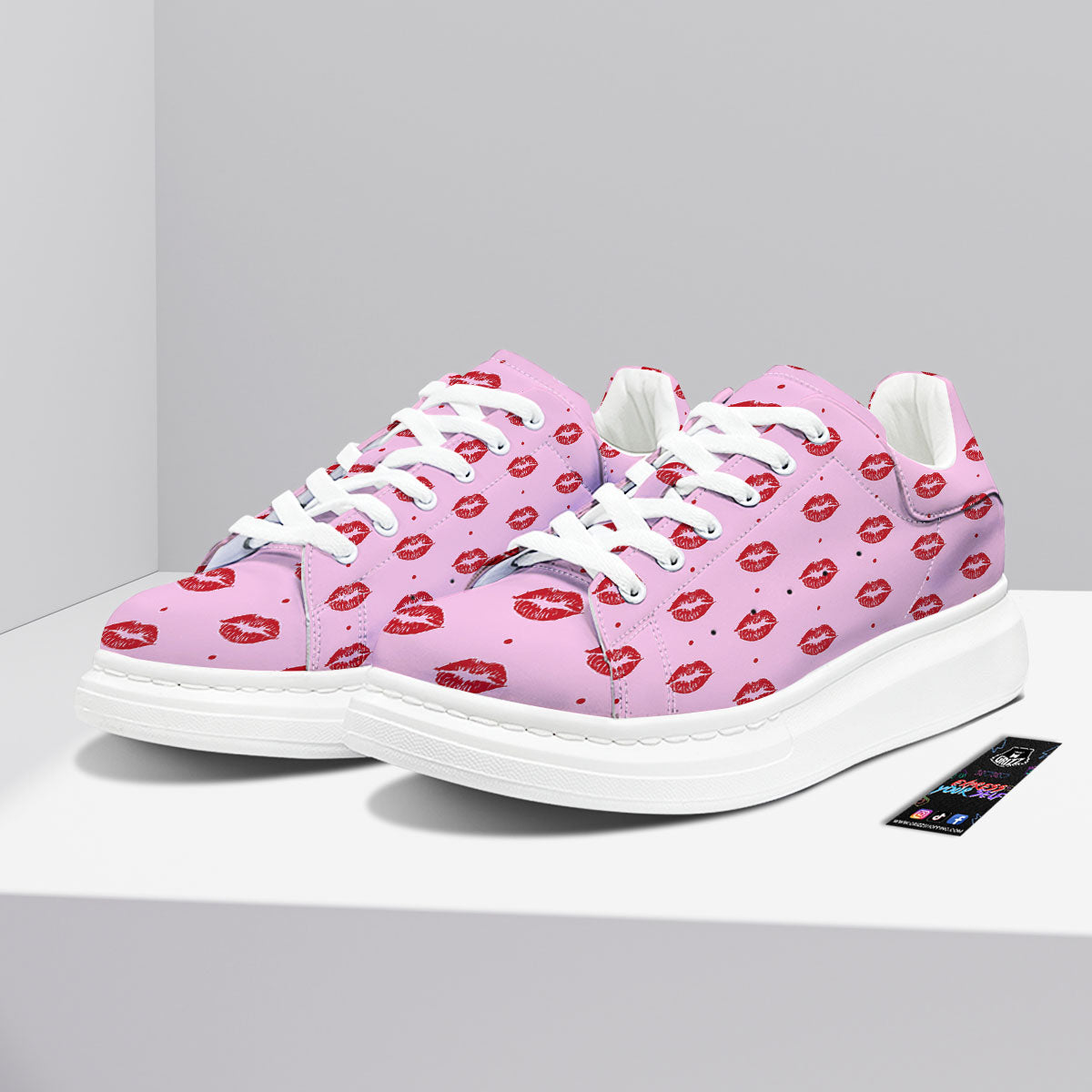 Lips Pink And Red Print Pattern Platform Shoes-grizzshop