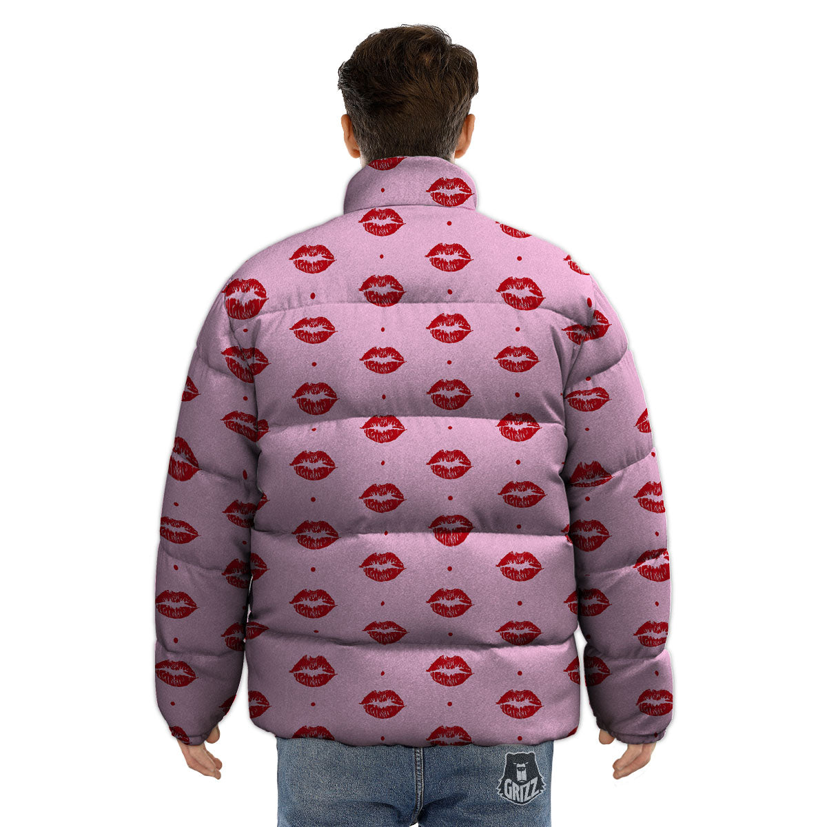 Lips Pink And Red Print Pattern Puffer Jacket-grizzshop