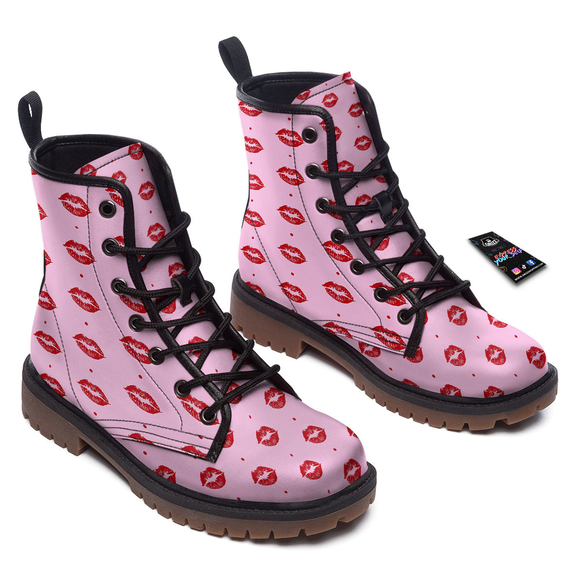Lips Pink And Red Print Pattern Work Boots-grizzshop