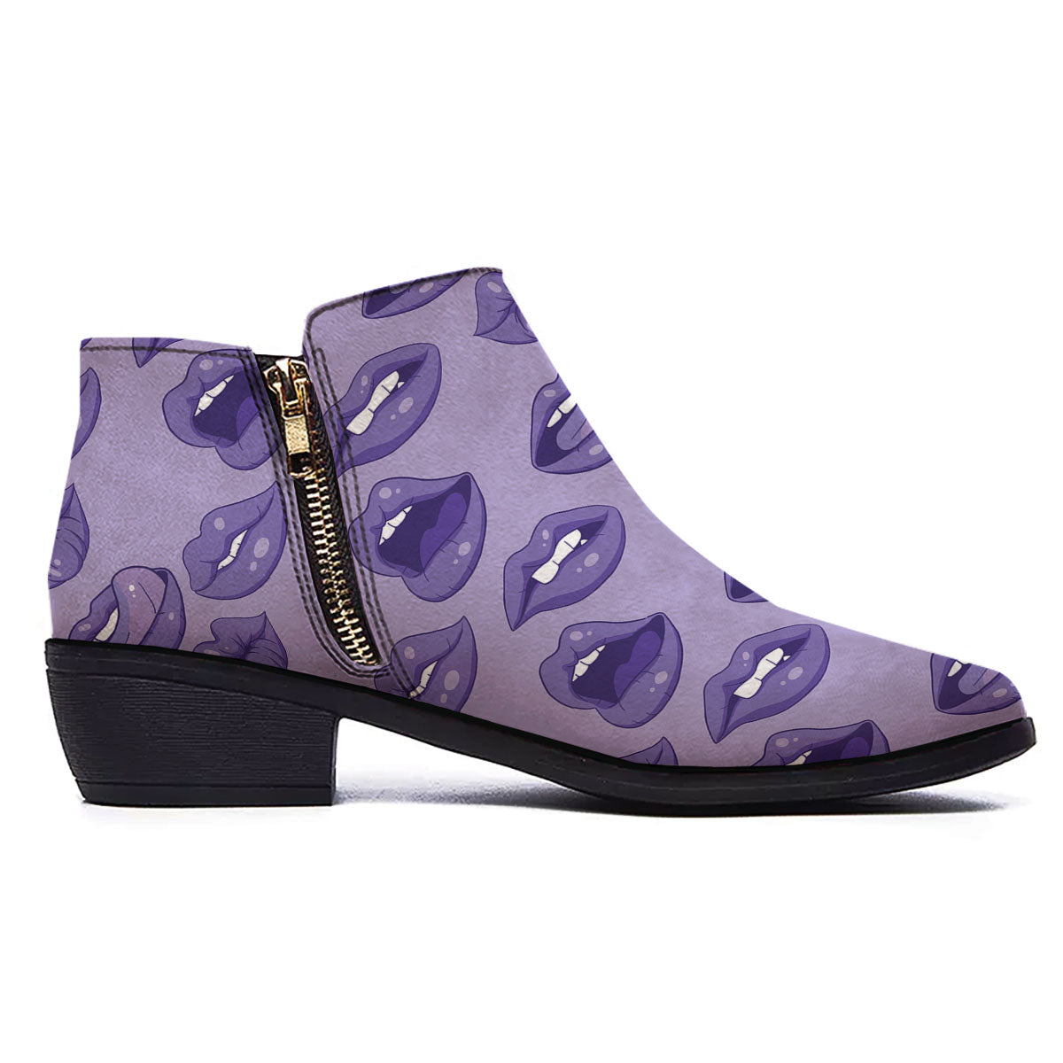 Lips Purple Print Pattern Ankle Boots-grizzshop