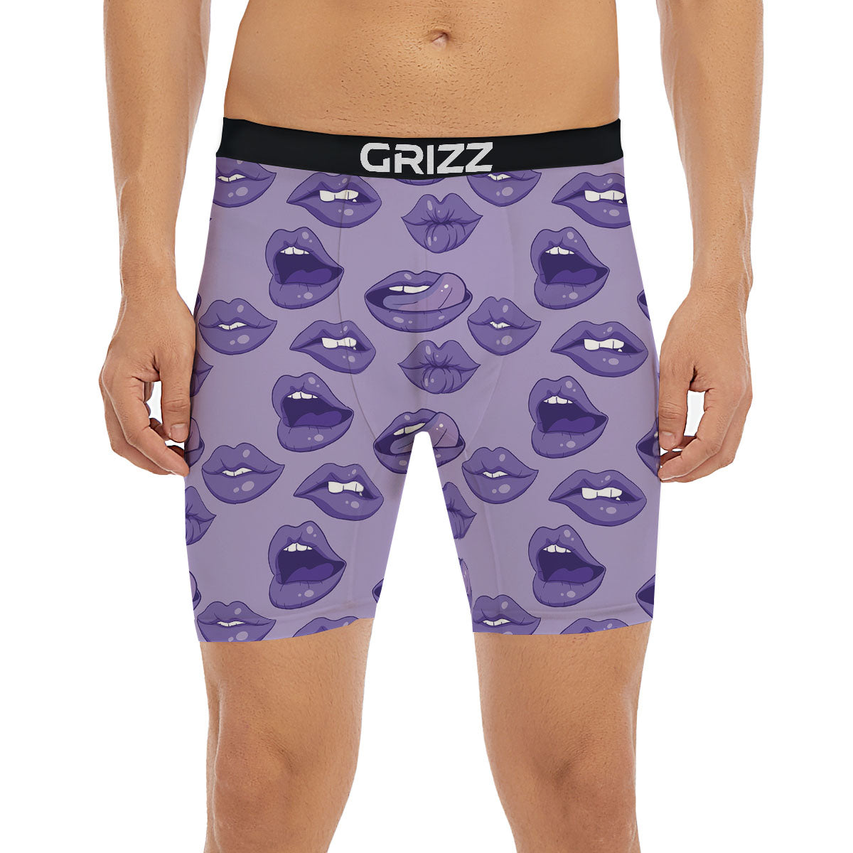 Lips Purple Print Pattern Boxer Briefs-grizzshop