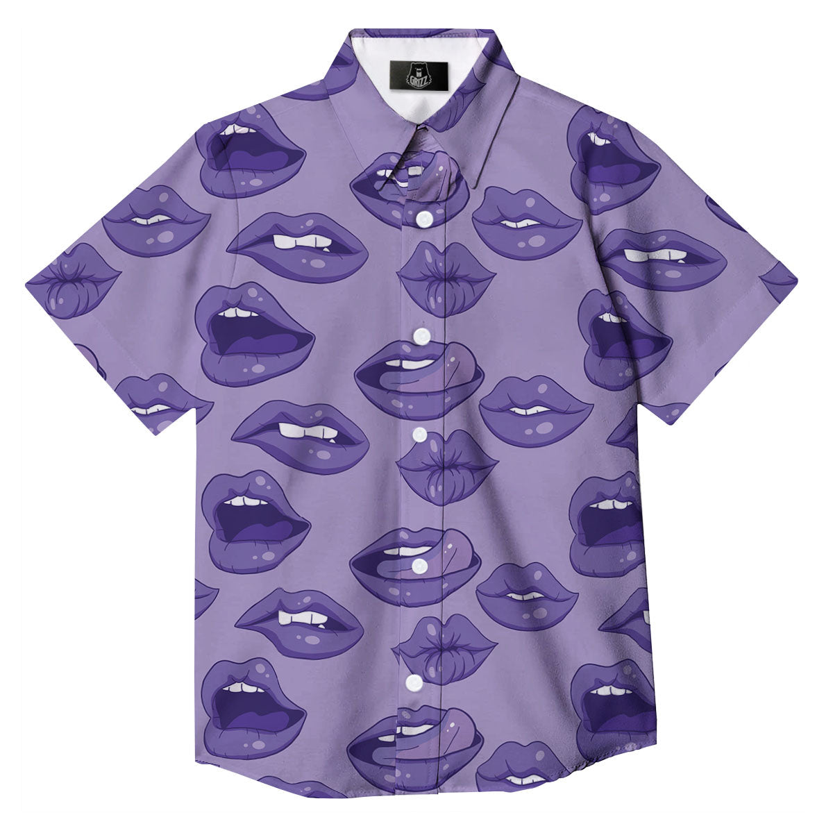 Lips Purple Print Pattern Button Up Shirt-grizzshop