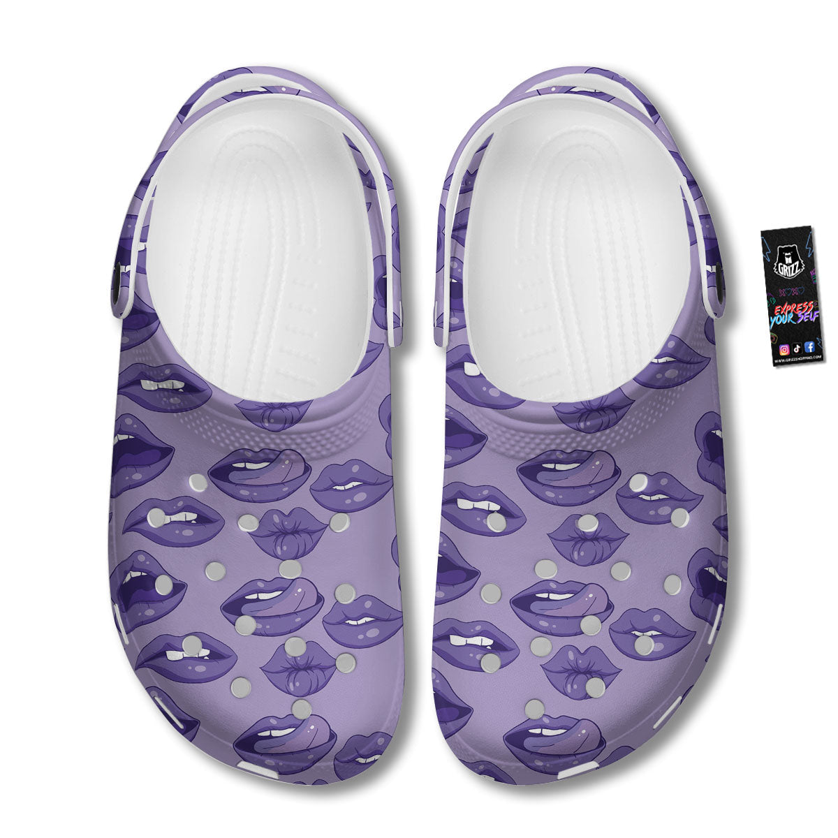 Lips Purple Print Pattern Clog-grizzshop