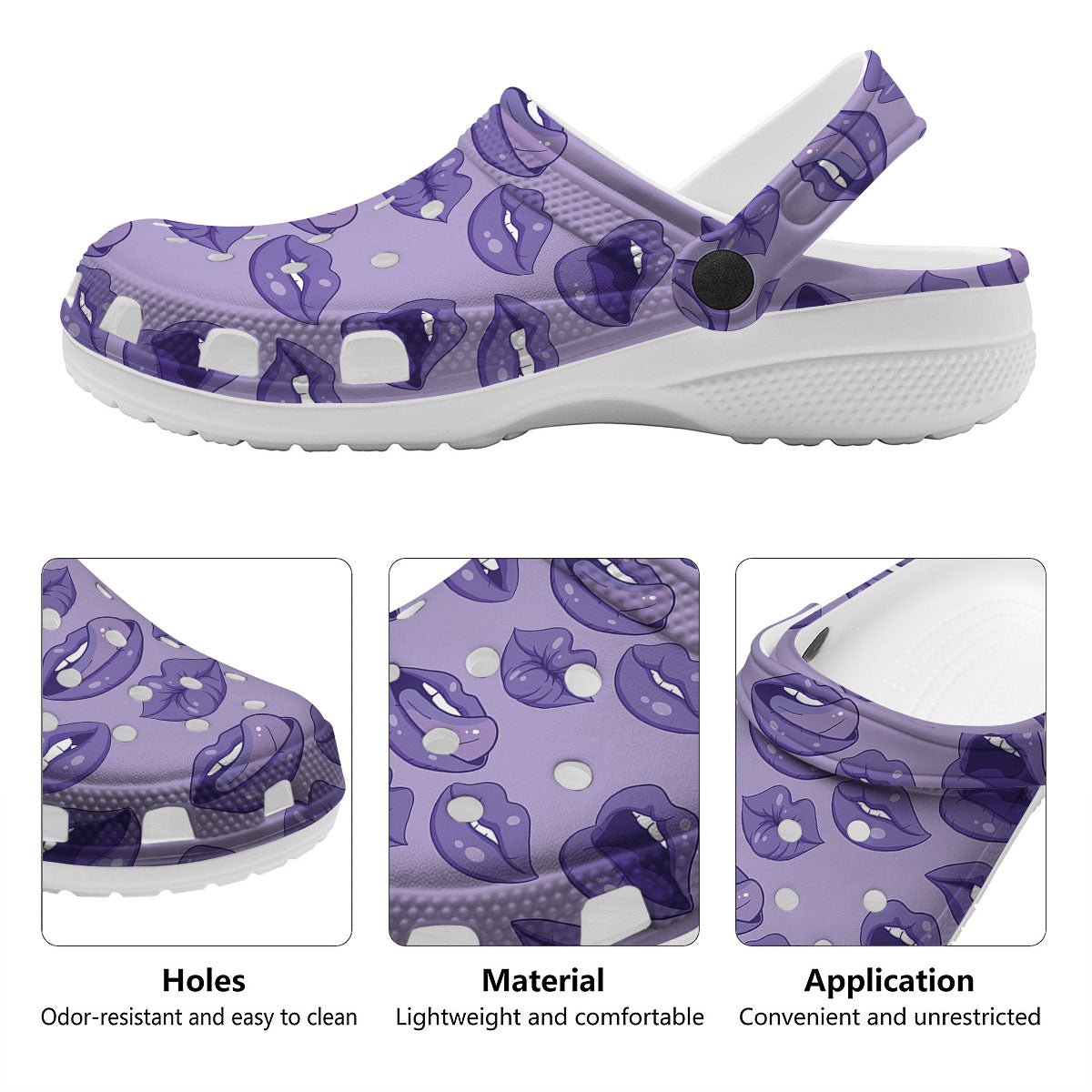 Lips Purple Print Pattern Clog-grizzshop