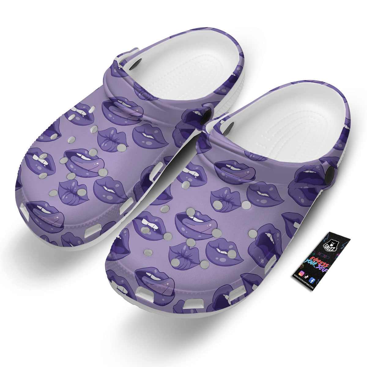 Lips Purple Print Pattern Clog-grizzshop
