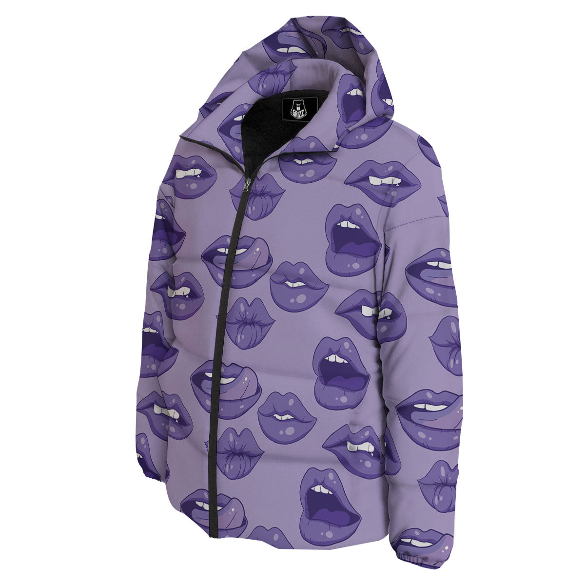 Lips Purple Print Pattern Down Jacket-grizzshop