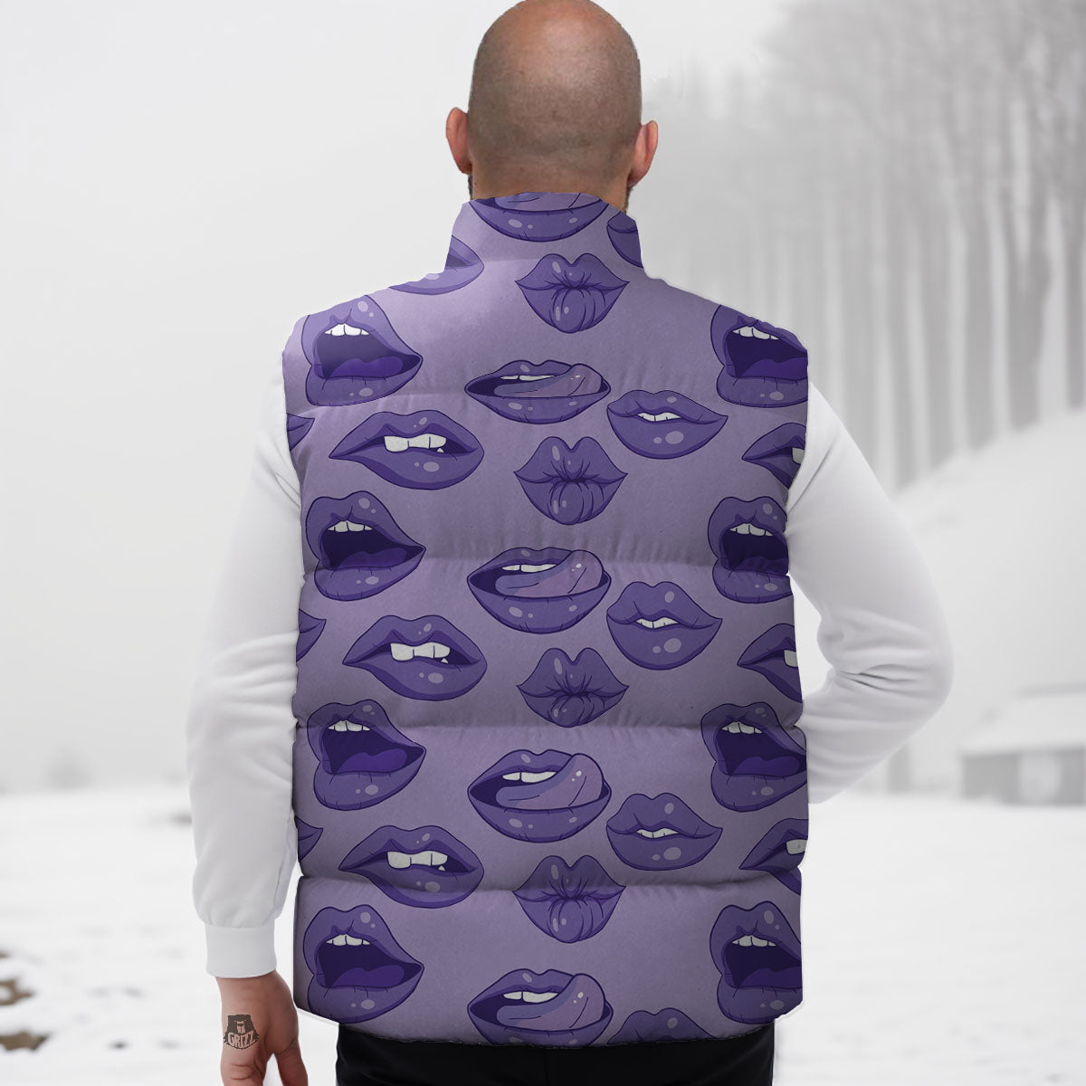 Lips Purple Print Pattern Down Vest-grizzshop