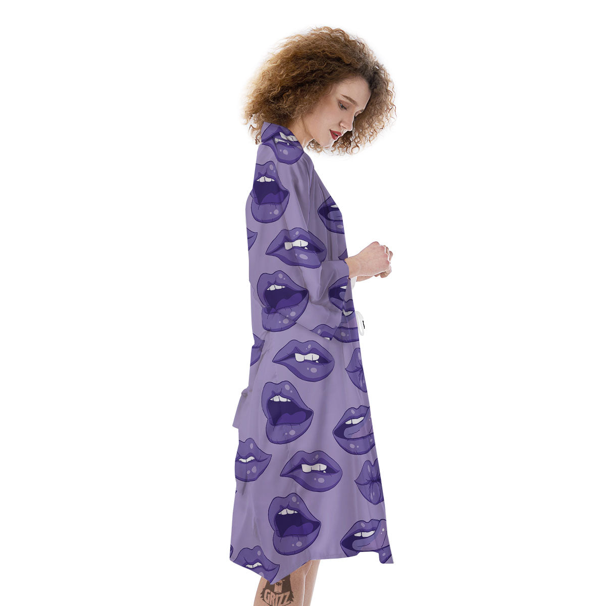 Lips Purple Print Pattern Kimono-grizzshop