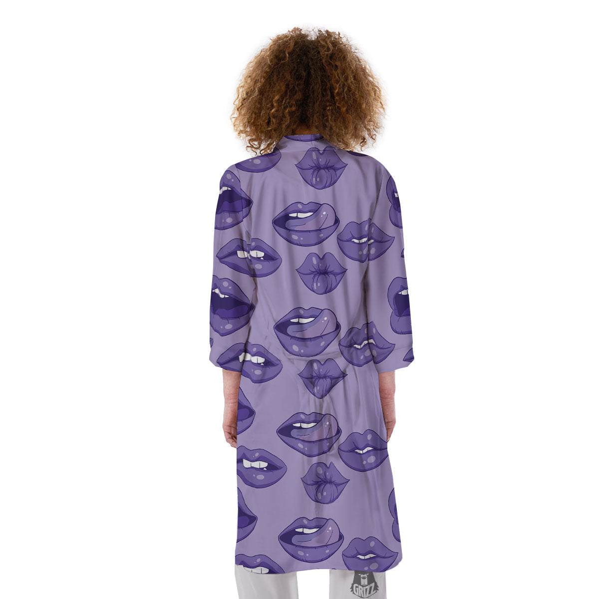 Lips Purple Print Pattern Kimono-grizzshop