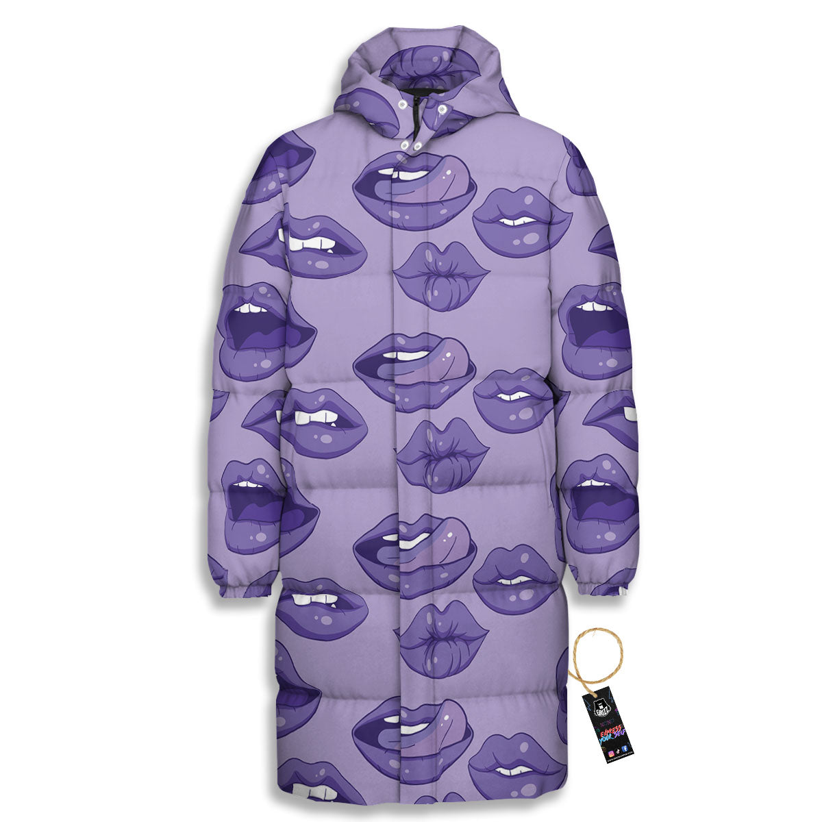 Lips Purple Print Pattern Long Down Jacket-grizzshop