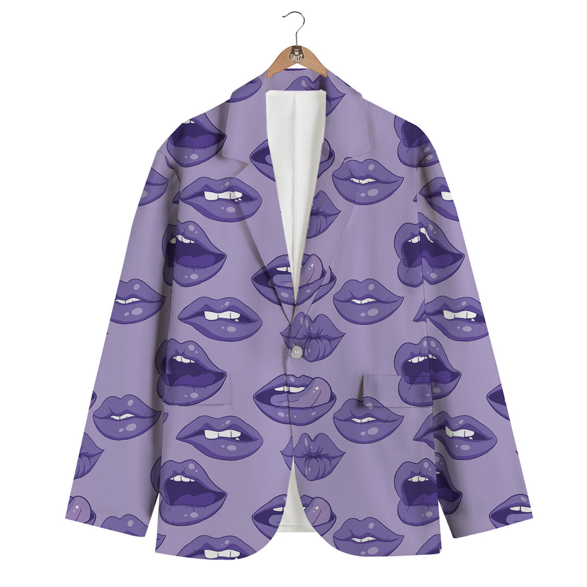 Lips Purple Print Pattern Men's Blazer-grizzshop