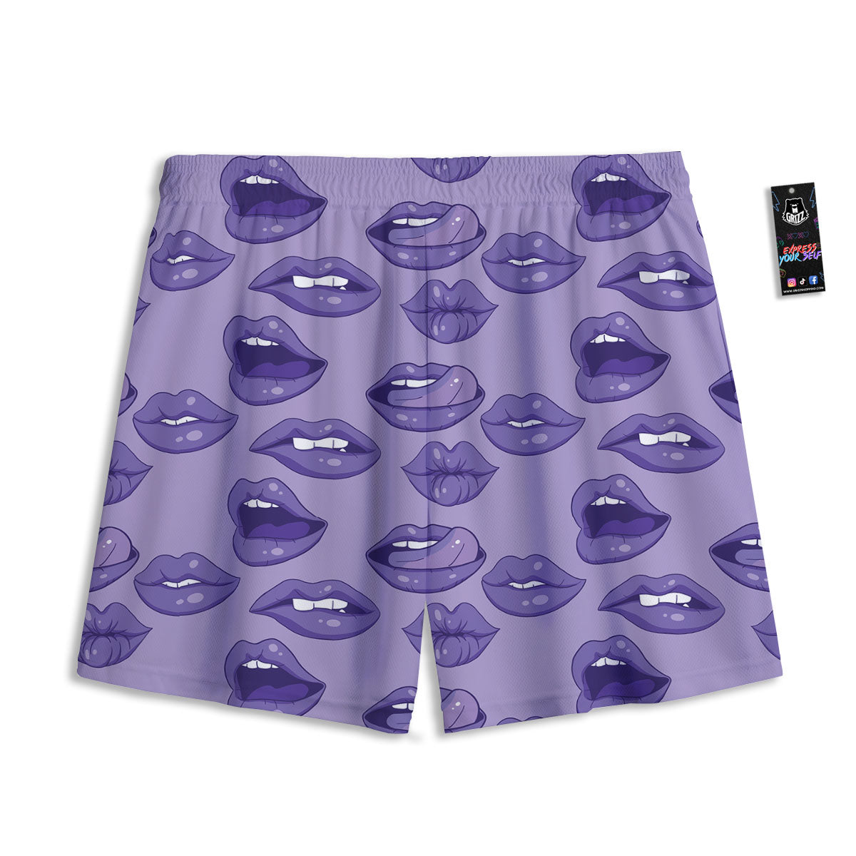 Lips Purple Print Pattern Mesh Shorts-grizzshop